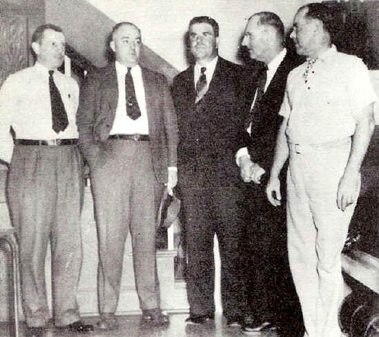 (Left to right) G. S. Personnel Director E. J. Turner, who ably officiated as master of ceremonies; Howard McCray; Secretary of the local A. B. C. Lew Buchy; local A. B. C.President Tom Canavan; and Edward Downey; Photo from The Delaware County Advocate, October 1940