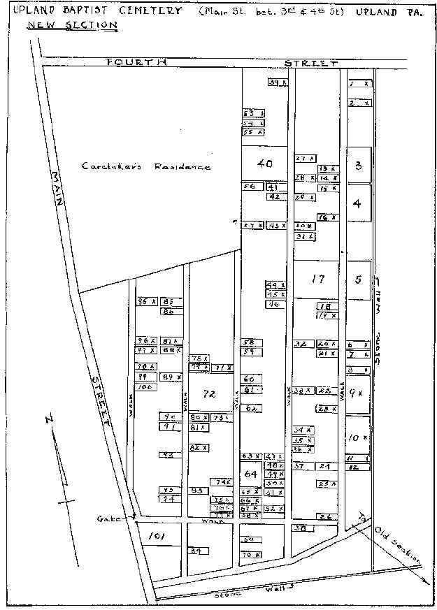 Upland Baptist Cemetery: New Section; Map courtesy of Marion Hampton