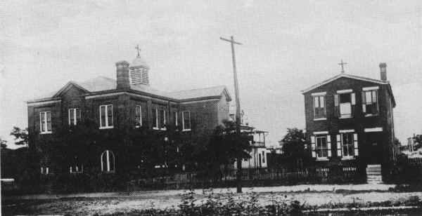 View of the original St. Hedwig's Church & School from 4th St. c. 1914; Photo from the church's 50th Anniversary book