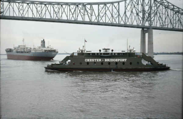 Bridgeport in midstream on January 28, 1974. To the left is a Gulf oil tanker. Photo courtesy of Robert Bocchino, Haverford, PA. Mr. Bocchino retains ownership of all submitted original visual and audio material and they are not to be used for commercial purposes without permission.