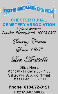 Chester Rural Cemetery Association, Upland Ave., Chester, PA