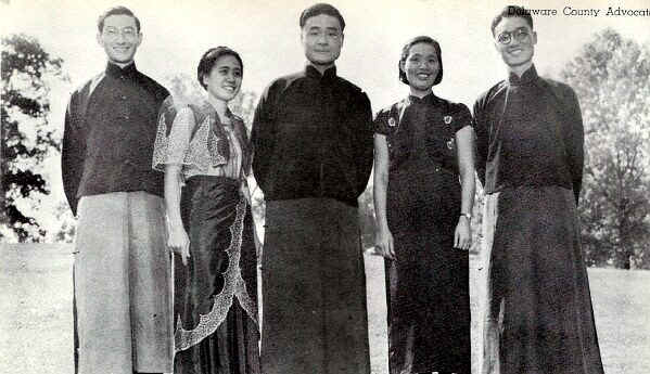 (left to right) Liang-Mo Liu, Shanghai, China; Irene J. Ledesma, Jaro, Iliolo, Philippine Islands; Homer C. Loh, Chekiang, China; Siu-Chi Huang, Fukin, China; and David T. C. Cheng, Hong Kong, China; Photo from The Delaware County Advocate, October 1940