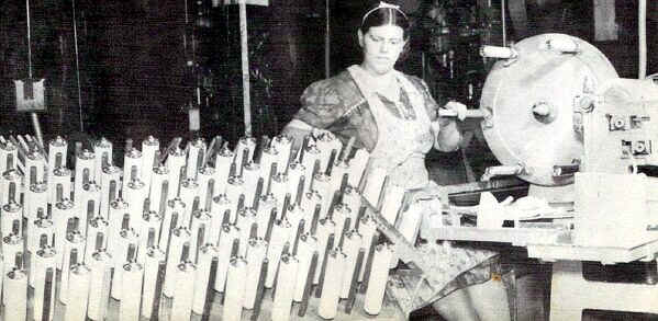 Mrs. Ann Gray, coating the tubes; Photo from The Delaware County Advocate, October 1940