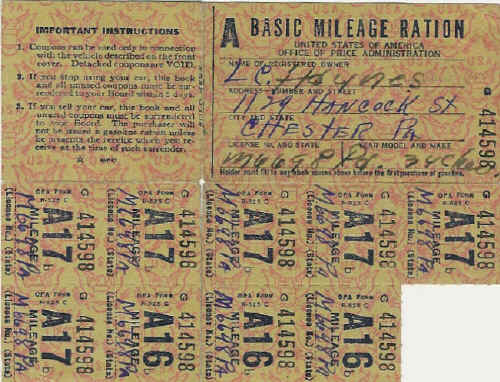 World War II Era Ration Cards. Gas Ration Stamps. Gas Ration Stamps