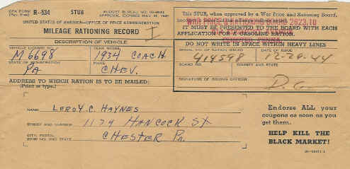Mileage Rationing Record