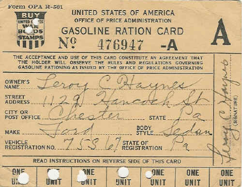 Gas Ration Card